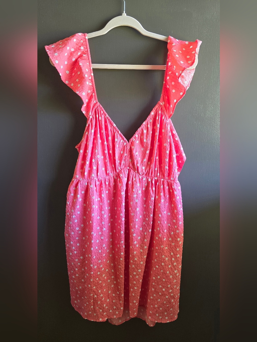 Peachy-Pink Polka Dot Ruffle Strap Sundress